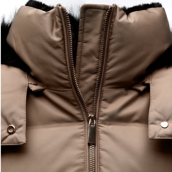 ZARA LONGLINE HOODED QUILTED FEATHER AND DOWN COAT - Picture 7 of 13